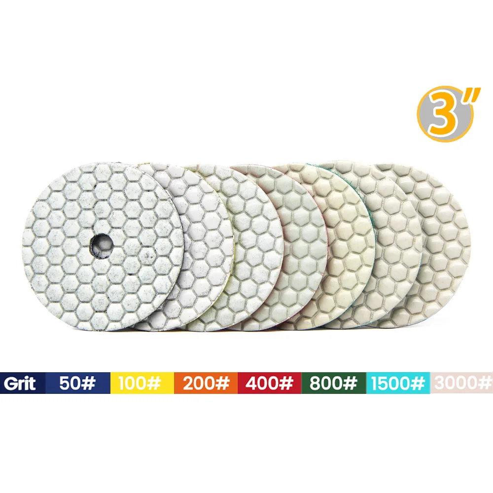 

7pcs/Set 3 Inch Dry Flexible Polishing Pad Diamond Sanding Disk For Granite Marble 80mm Premium Dry Polishing Stone