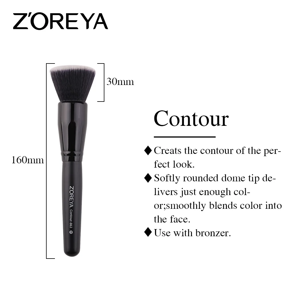 ZOREYA Europe And America White Head Black Background Artificial Fiber Makeup Brush Black Wooden Handle Contour Brush 863