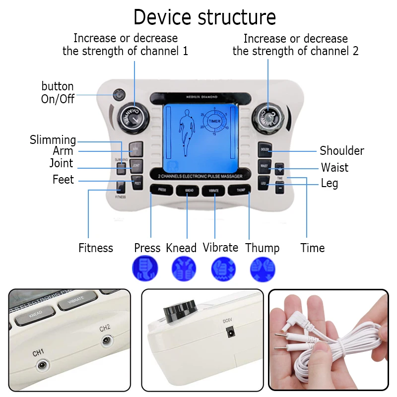 20 Levels Body Massage Electronic Slimming Pulse Massage Muscle Relax Pain Relief Stimulator Tens Acupuncture Therapy Machine