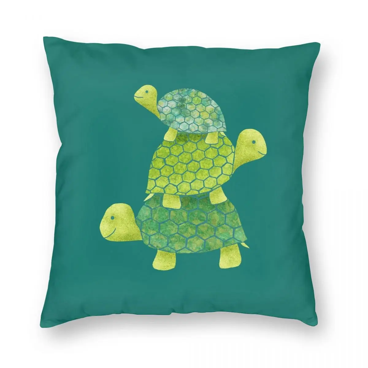 Cute Turtle Stack In Teal Lime Green Square Pillowcase Polyester Linen Velvet Pattern Zip Decorative Sofa Seater Cushion Cover