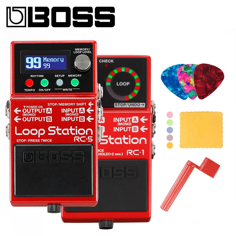 

Boss RC-1 or RC-5 Loop Station Pedal for Guitar Bundle with Picks, Polishing Cloth and Strings Winder