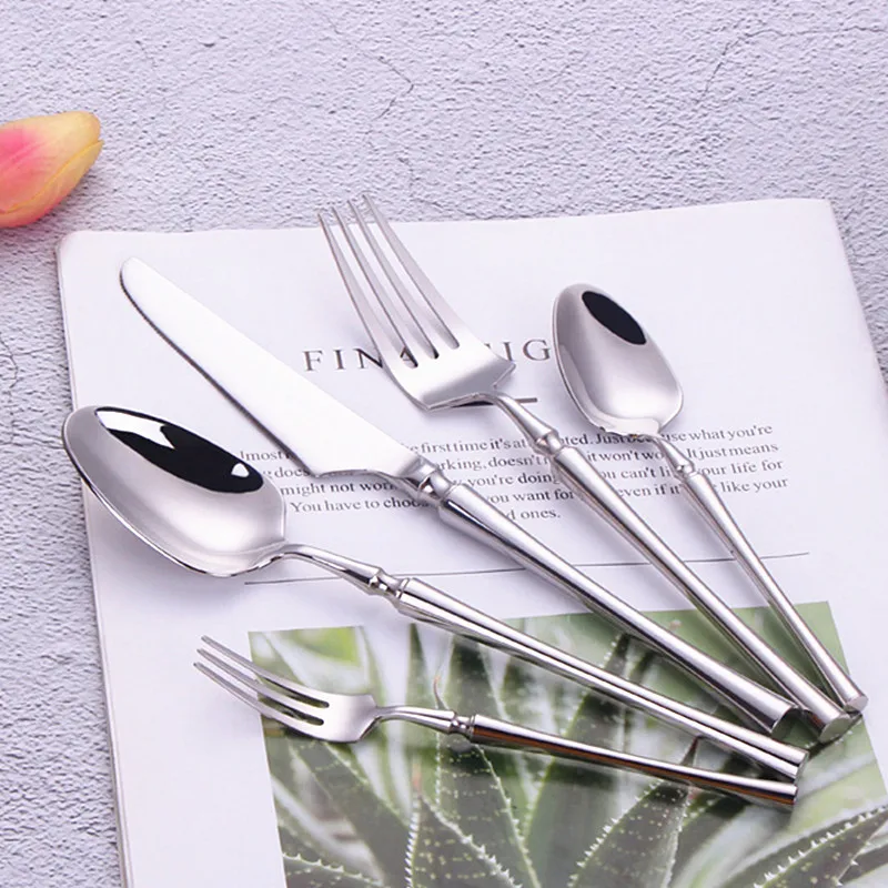 20Pcs/set 18/10 Stainless Steel Dinner Black Gold Dinnerware Set Knife Fork Spoon Cutlery Set Kitchen Tableware Silverware Sets