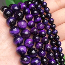 A++ Purple Tiger Eye Stone Beads Natural Loose Round Spacer Beads for Jewelry DIY Bracelet Earrings Accessories 15'' 6 8 10 12mm