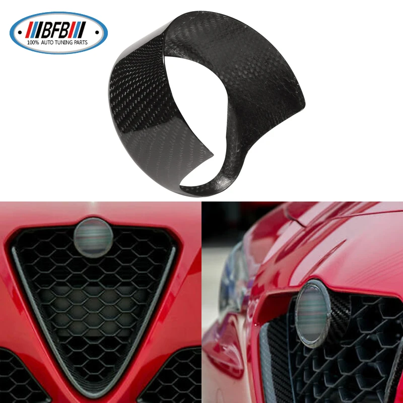 

Glossy Black 100% Real Carbon fiber Front Grille Grill Logo Frame For Alfa Romeo Stelvio 2017