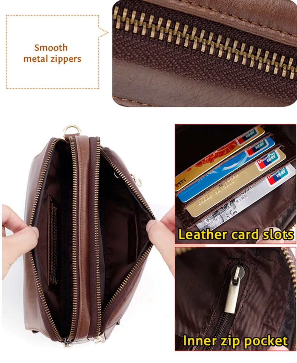 Genuine Leather Clutch Purse Long Wallet for Men Women Cellphone Purse Business Hand Cluth Bag Cell Phone Holster Card Holder Lo