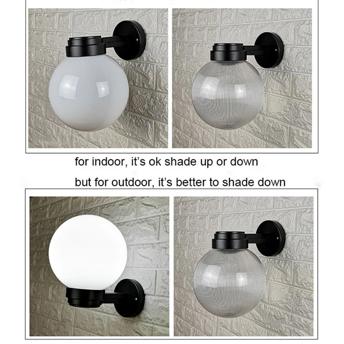 Indoor Outdoor Wall Light with White or Clear Acrylic Globe Shade for Entryway Porch Patio Exterior E27 Base Socket Wall Lantern