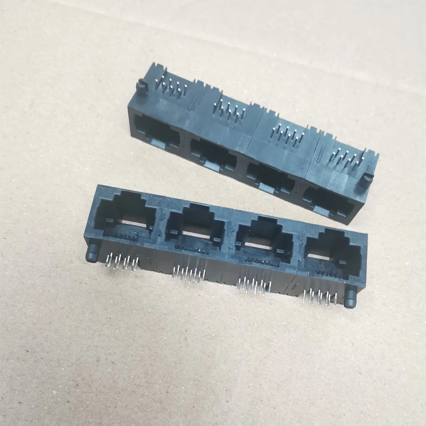 10PCS/Lot 4-Ports RJ45 8P8C Female Jack/Socket Connector 56-Type 1*4 Full-Plastic PCB Mount Network Internet Modular