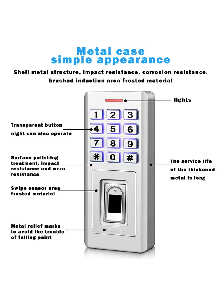 Backlight Semiconductor Fingerprint Metal Keypad IP68 Waterproof RFID access control system support Finger+RFID+Password