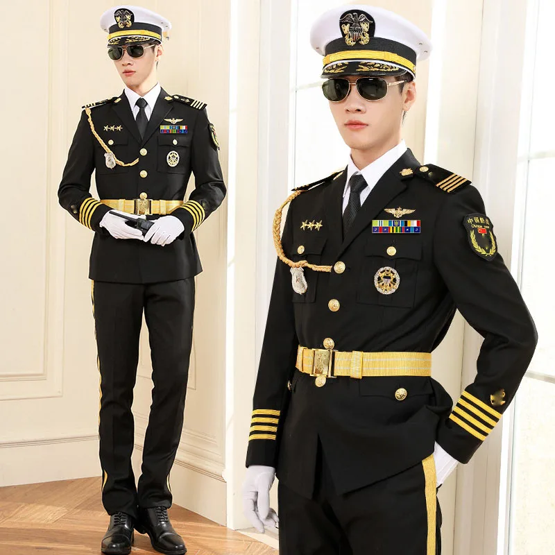 

Seaman uniform single row 4 Buttons suit business slim fit professional formal Outfit Standard wedding captain security Uniform