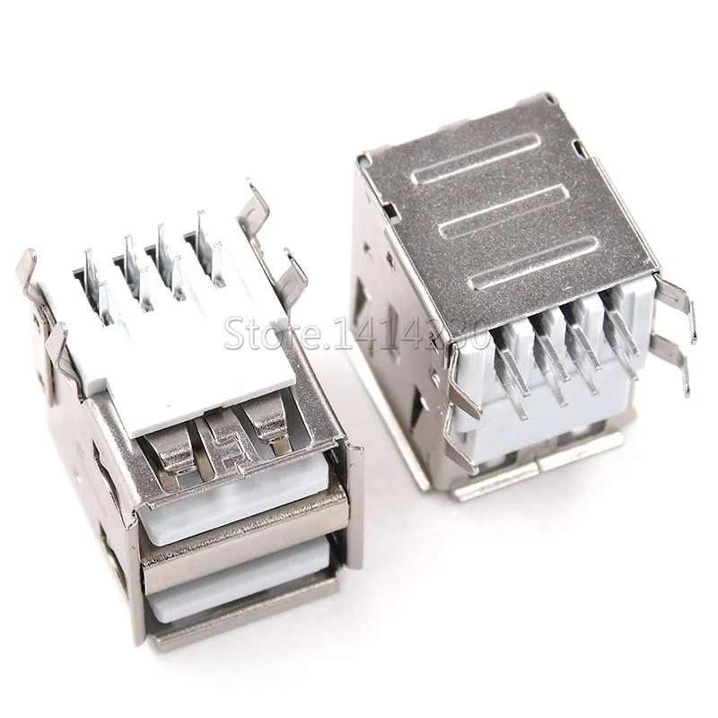 10Pcs Double USB Type A Female Solder Jacks Connector PCB Socket USB-A type 90 Degrees 4pins