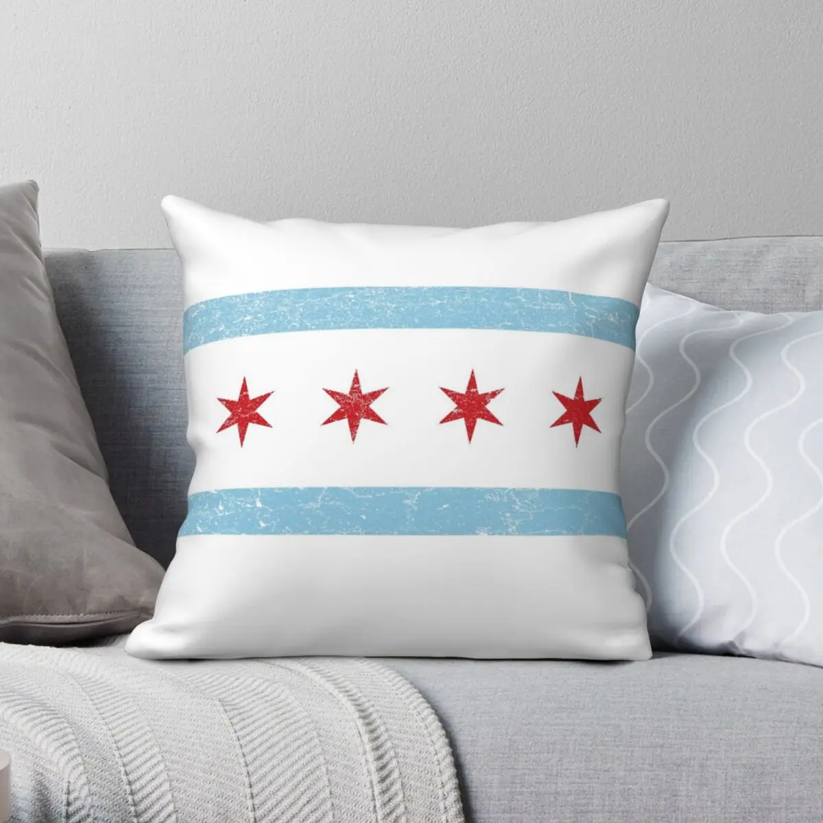 

Vintage Chicago Flag Square Pillowcase Polyester Linen Velvet Creative Zip Decor Sofa Cushion Cover Wholesale