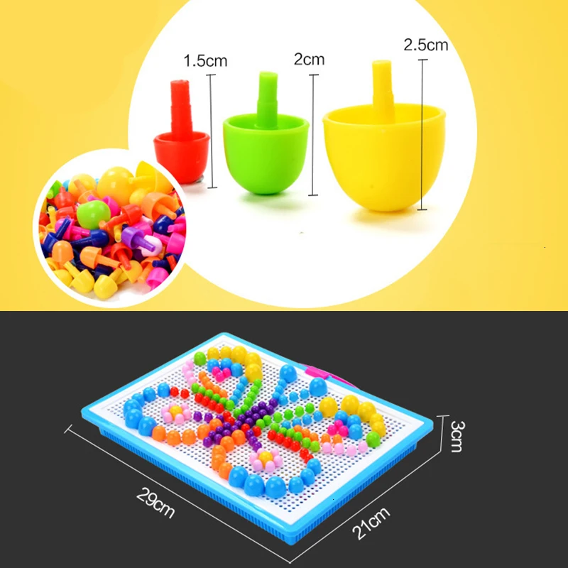 296 개/대 DIY 버섯 네일 퍼즐 퍼즐 보드 게임 어린이를위한 교육 완구 어린이 다채로운 버튼 빌딩 보드 선물