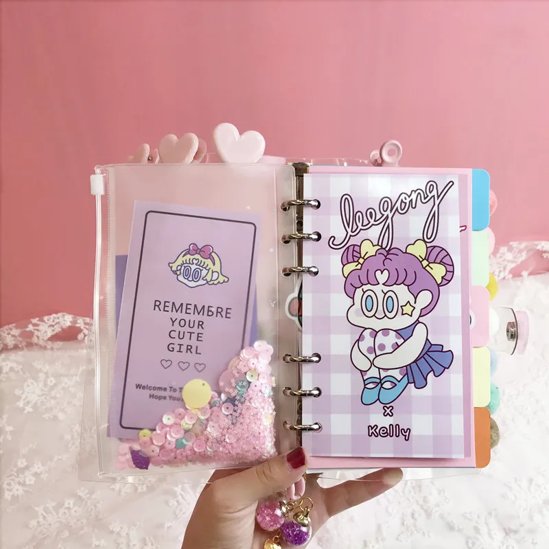 Cuaderno de hojas sueltas Kawaii A6, diario en espiral, diarios, Agenda, planificador, papelería escolar, juego de regalo