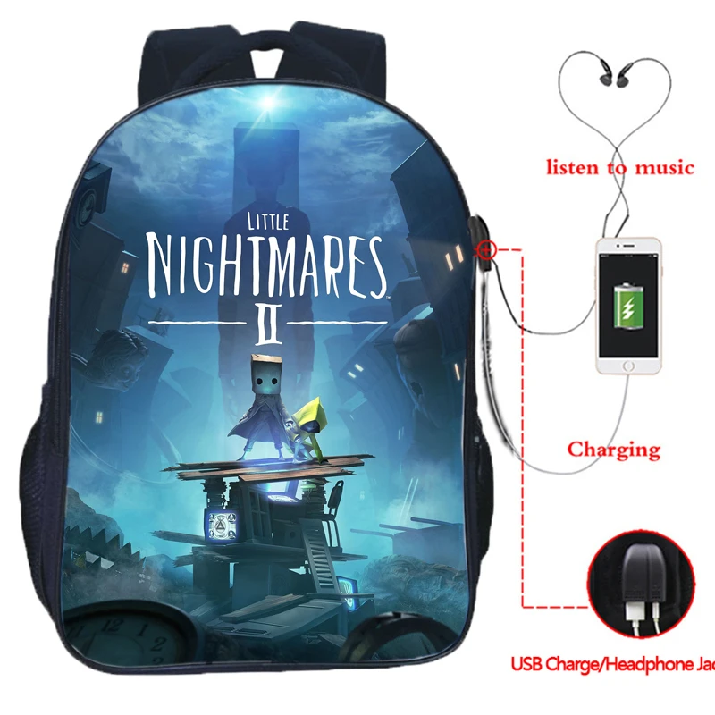 Usb Opladen Kleine Nachtmerries 2 Rugzak 16 Inch Tassen Kids School Jongens Meisjes Mochila Student Kinderen Reizen Rugzak