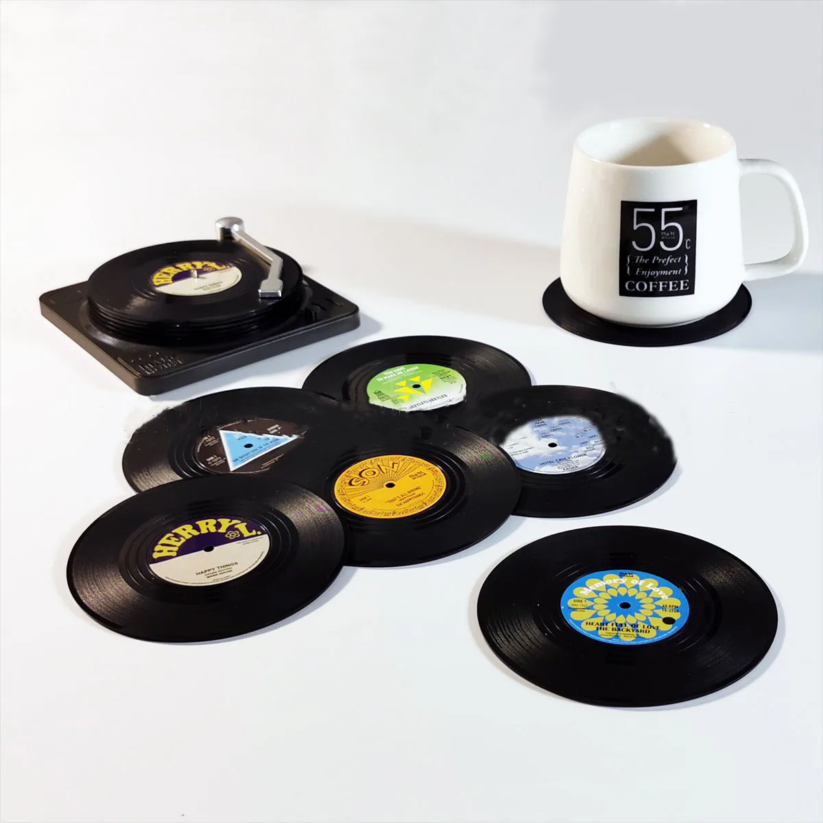 Retro CD Record Coaster Colorful Vinyl Record Coasters Funny Mat Cup For Drinks Heat Resistant Non-Slip Pad Kitchen Accessories