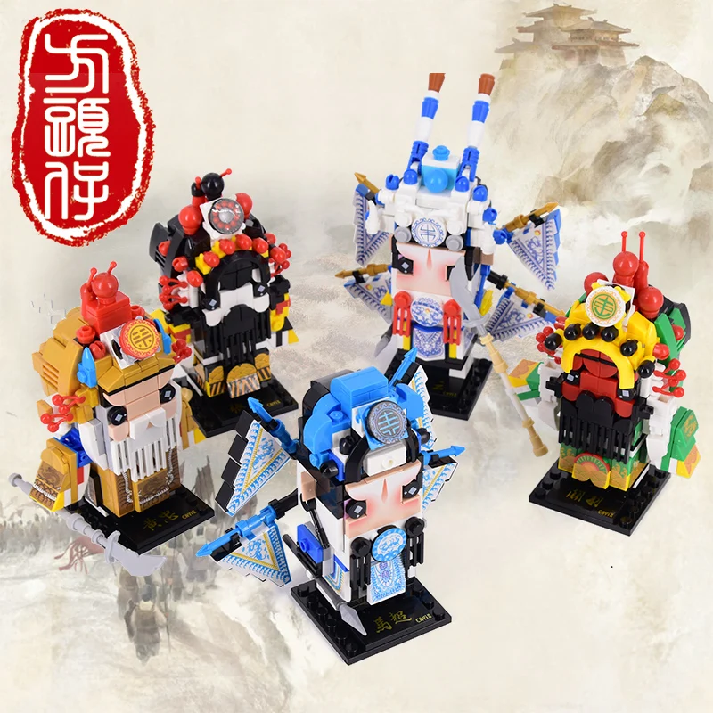 Peking Opera Three Kingdoms Era Chinese Classic Figures Brick Headz Journey to the West Monkey King Building Blocks Toys For Kid