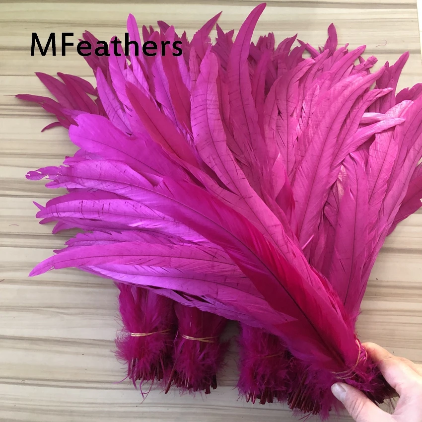 100Pcs Quality hot pink Colored 14-16inch 35-40cm Rooster Tail Feathers For Halloween Carnival Costume Mask 23 Colours Available