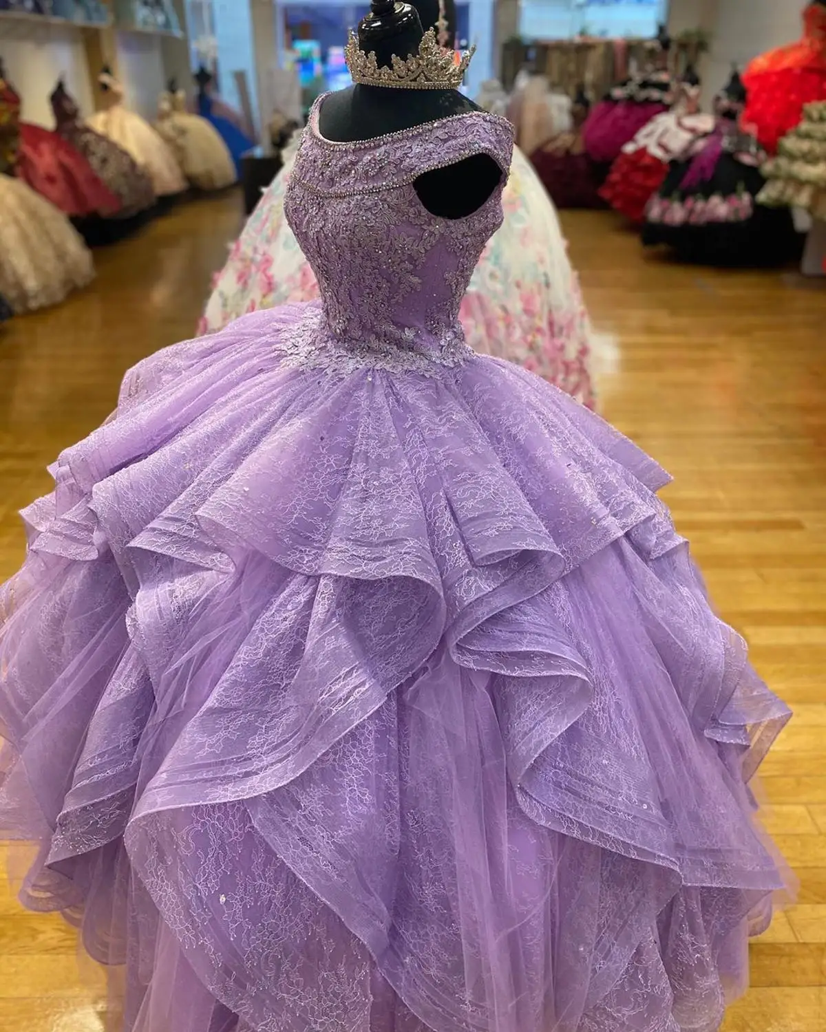 Vestido largo de encaje con volantes para mujer, traje de quinceañera con volantes, hombros descubiertos, 15 años, 2020