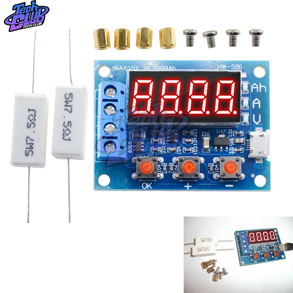 1.2V 12V HW-586 18650 Li-ion Lithium Battery Capacity Tester Resistance Lead-acid Battery Capacity Meter Discharge Tester