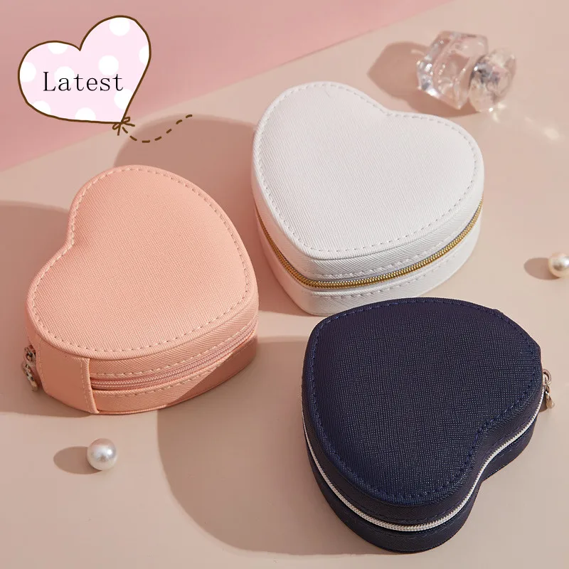 

2Pcs Wholesale Custom Logo Gift Storage Organizer Small Portable Jewellery Travel Case Joyero Pu Leather Heart Shape Jewelry Box