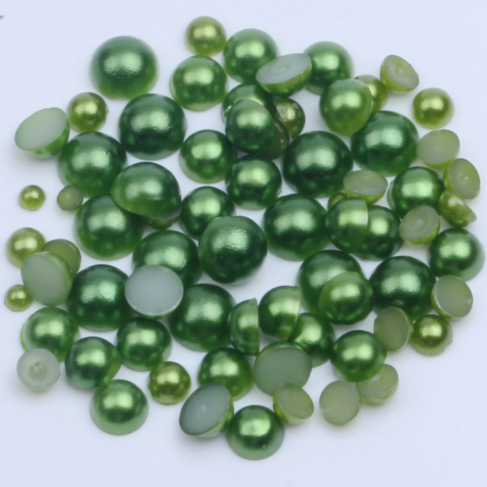 Half Round Resin Beads Dark Green 2mm-12mm And Mixed Sizes 50-1000pcs Craft Imitation Pearls Use Glue DIY Phone Case Supplies