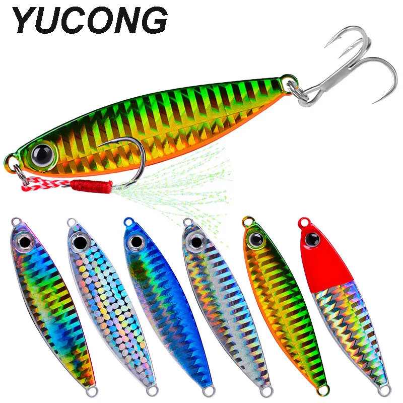 YUCONG 1PX Metal Casting Jig Spoon 7-10-15-20-30g Trolling Fishing Lure Slowly Sinking Jigging Bait Artificial Hard Wobbler Isca