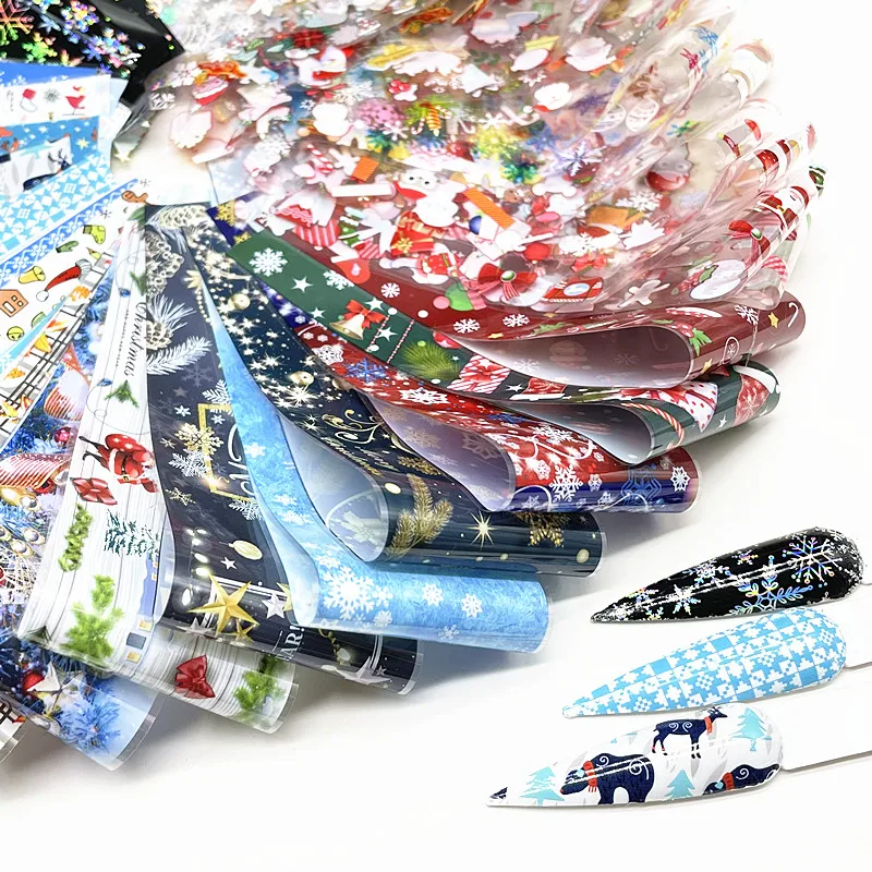 20/3050 Sheets Christmas Nail Foils for Nails Xmas Transfer Paper Snowflakes Laser Wraps Set DIY Floral Nail Art Decorations