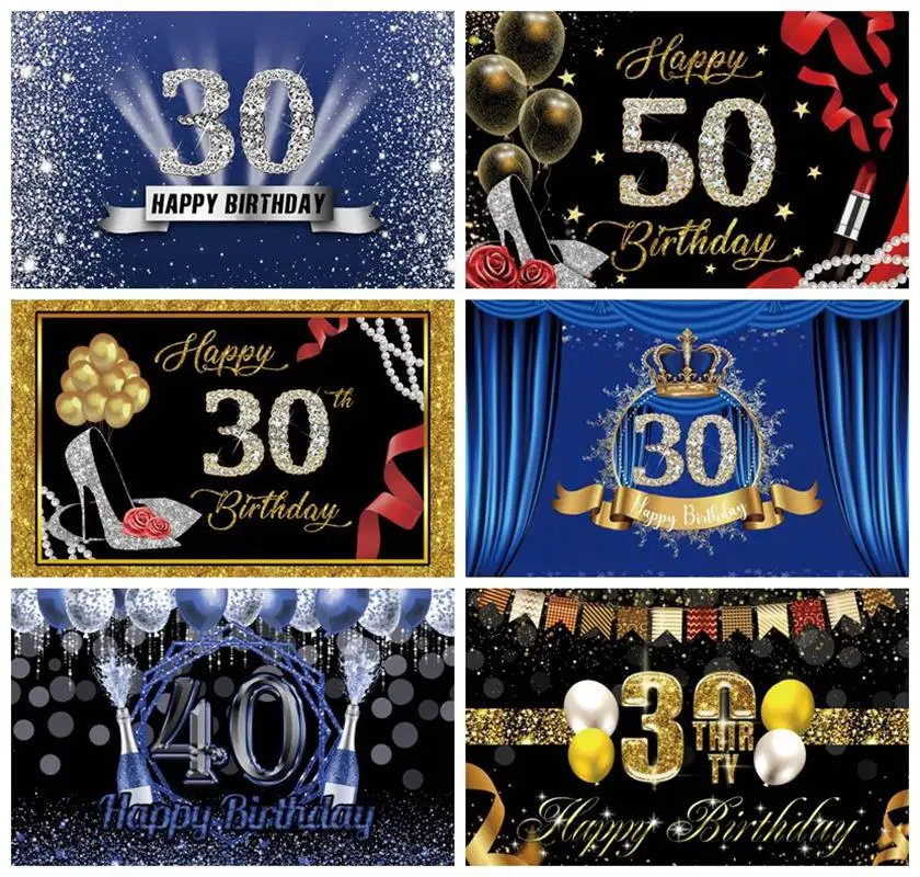 30 40 50 Birthday Party Backdrop Glitters Light Bokeh Adults Customized Birthday Banner Poster Photo Backgrounds for Photography