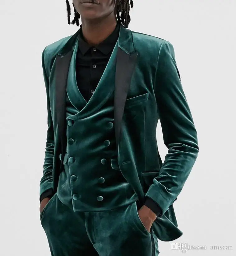 2023 verde veludo um botão padrinhos pico lapela casamento noivo smoking masculino ternos casamento formatura jantar melhor homem blazer