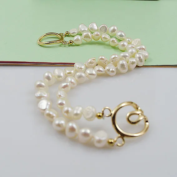 

New Favorite Pearl Bracelet White 2Row Baroque Freshwater Pearl Gold Plated Chain Buckle Can Be Worn At Will Ladies Fine Jewelry