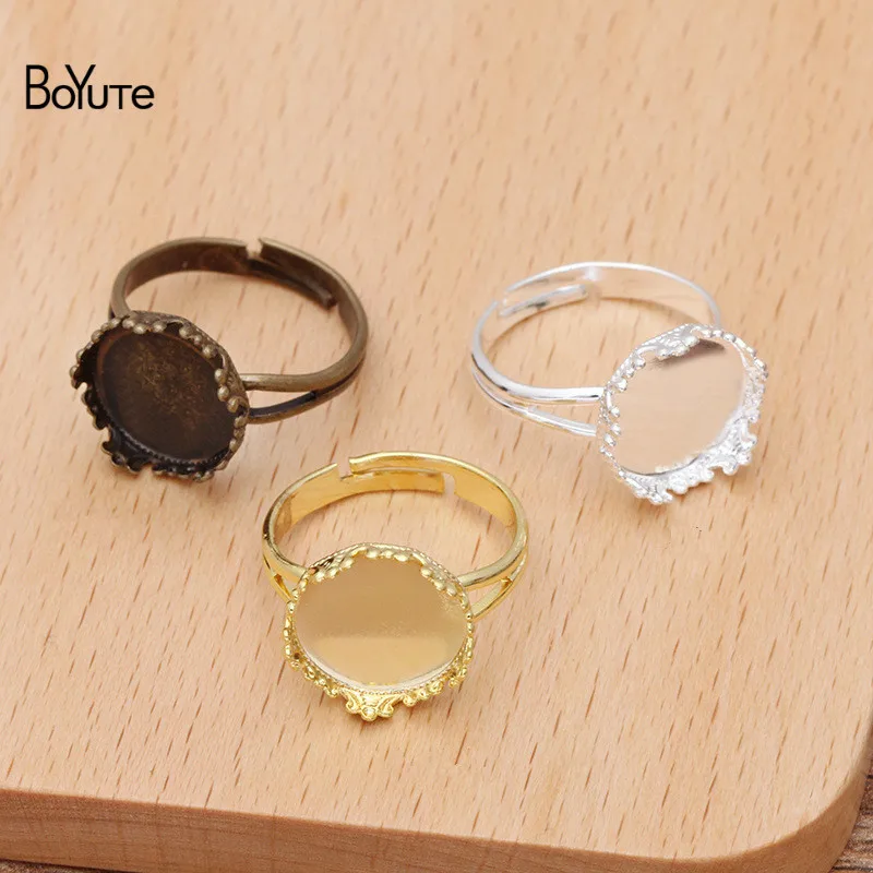 Boyute (50 Stuks/partij) Fit 12Mm Cabochon Metalen Messing Kroon Kroon Ring Lege Lade Basisinstellingen Diy Handgemaakte Sieraden Accessoires