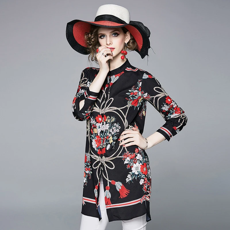 Summer 2020 Women\'s Shirt Floral Blouse Long Sleeve Shirts for Women Vintage Womens Tops and Blouses 0005# KJ5720