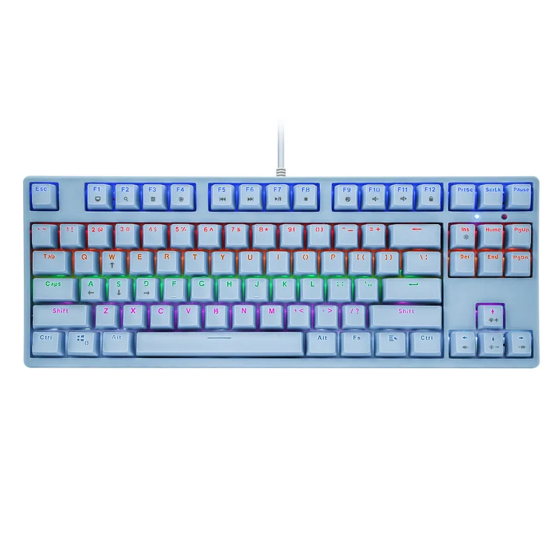 

HUO JI BT-815 Mechanical Gaming Keyboard Multicolor LED Backlit USB Wired with Red Switches 87 Keys No Conflict Blue