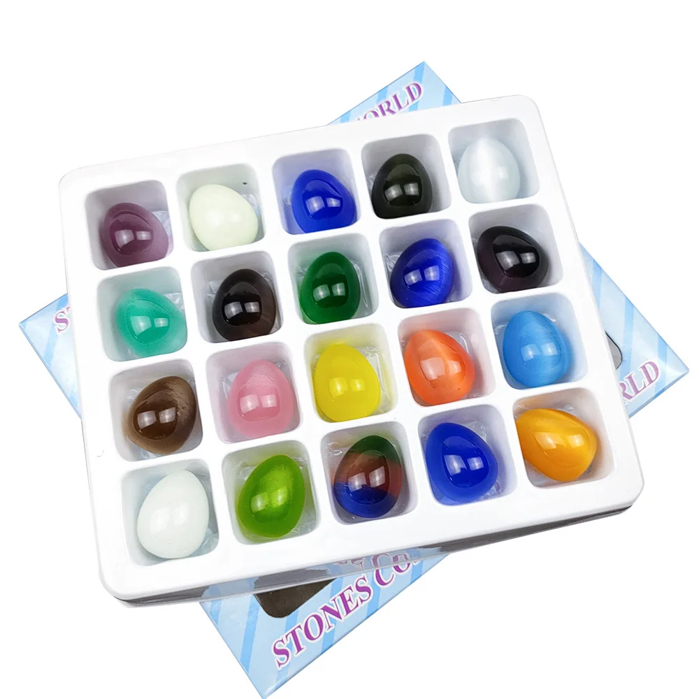 20pcs/lot 22x18mm Cat Eye Stone Egg Massager Mix Color Crystal Stone Beads For Women Beauty Care Fashion Health