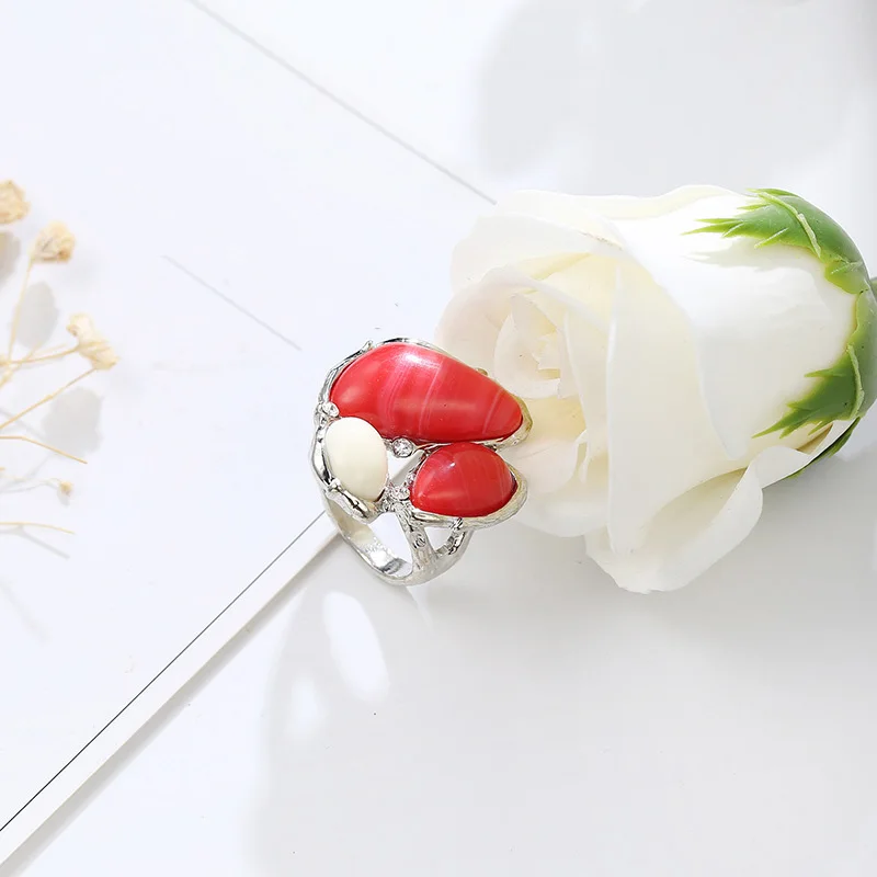 Vintage Antique Natural Stone Ring Fashion Silver Color Jewelry Finger Ring For Women Wedding Anniversary Rings 6-10