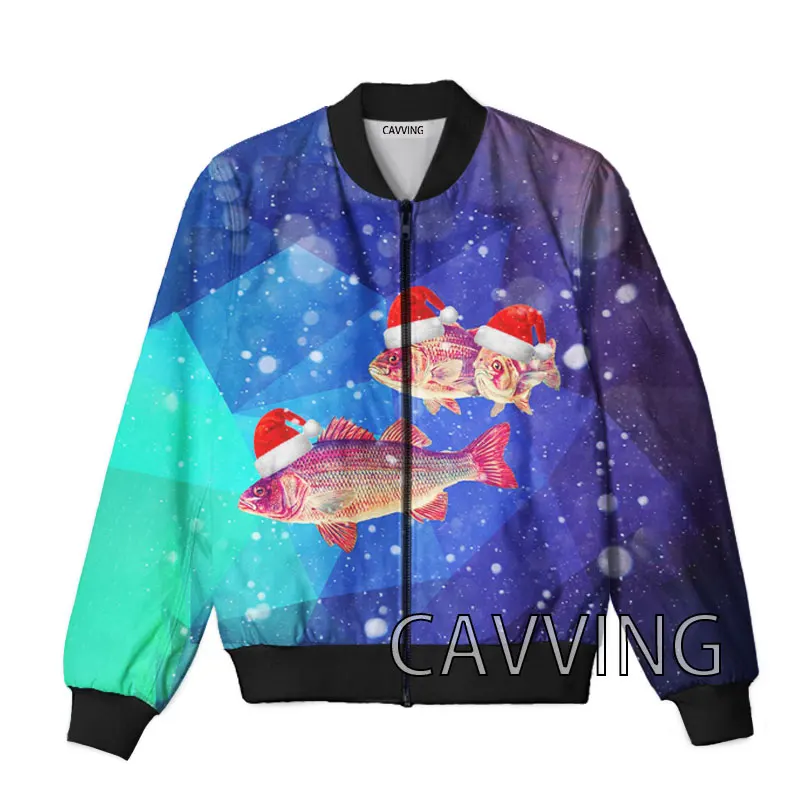 CAVVING 3D Printed  Merry Christmas Fish  Zipper Bomber Jackets Men Overcoat Mens Coat Zip Up Jackets for Women/Men