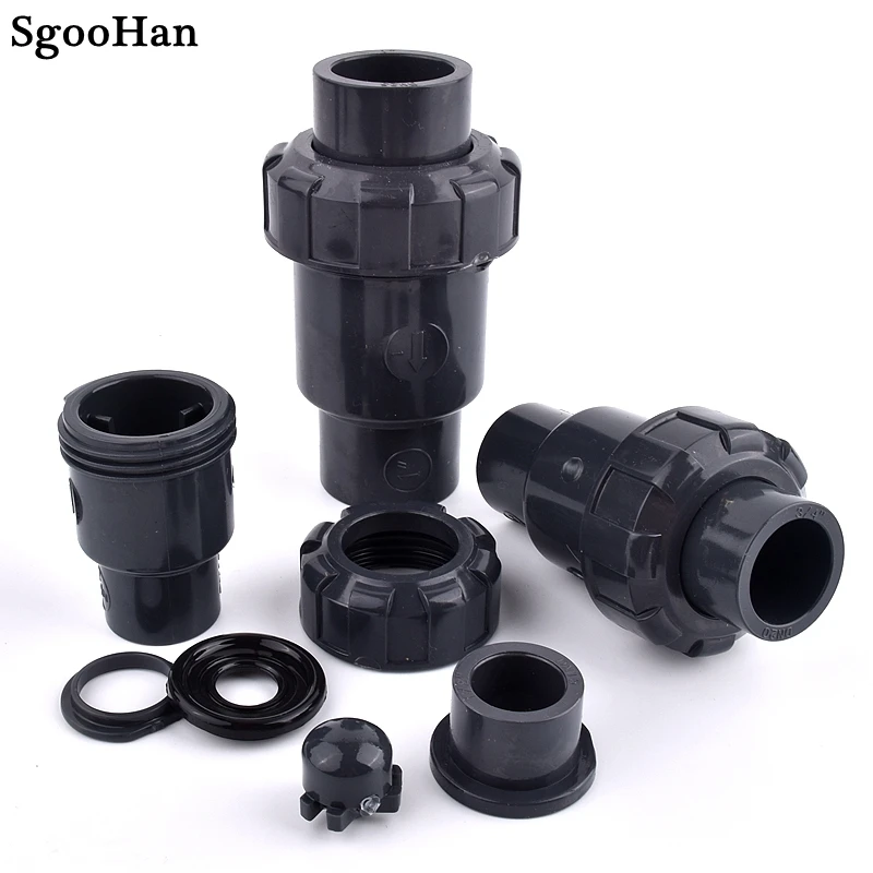 I.D 20~110mm UPVC One Way Check Valve Aquarium Fish Tank Adapter Non-Return Ball Valve Irrigation Water Pipe Dark Grey Fittings