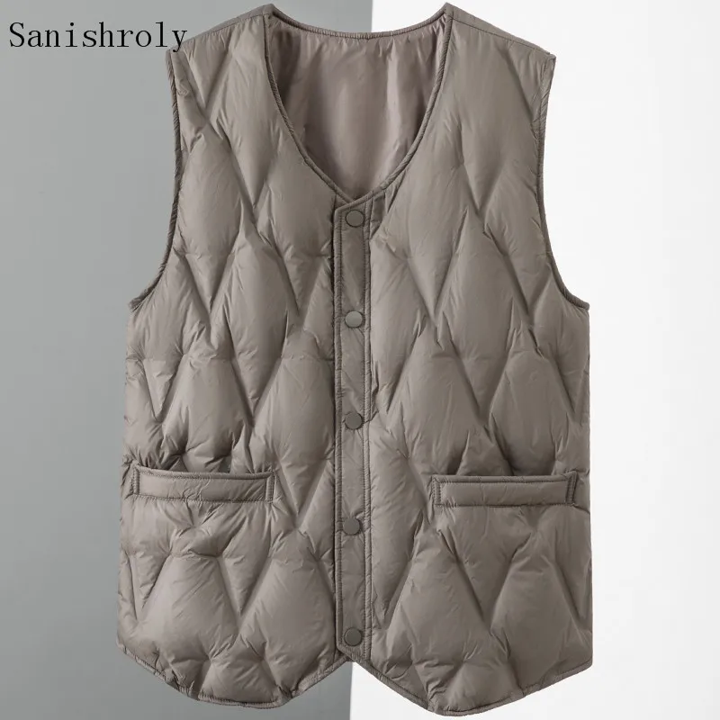 Warm White Duck Down Vest Coat 2021 autunno inverno uomo scollo a V gilet piumino giacca uomo gilet senza maniche corto Plus Size 4XL