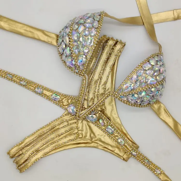 2020 venus vacation rhinestone diamond V collar bikini set sexy women bathing suit push up handmade swimwear popular beachwear