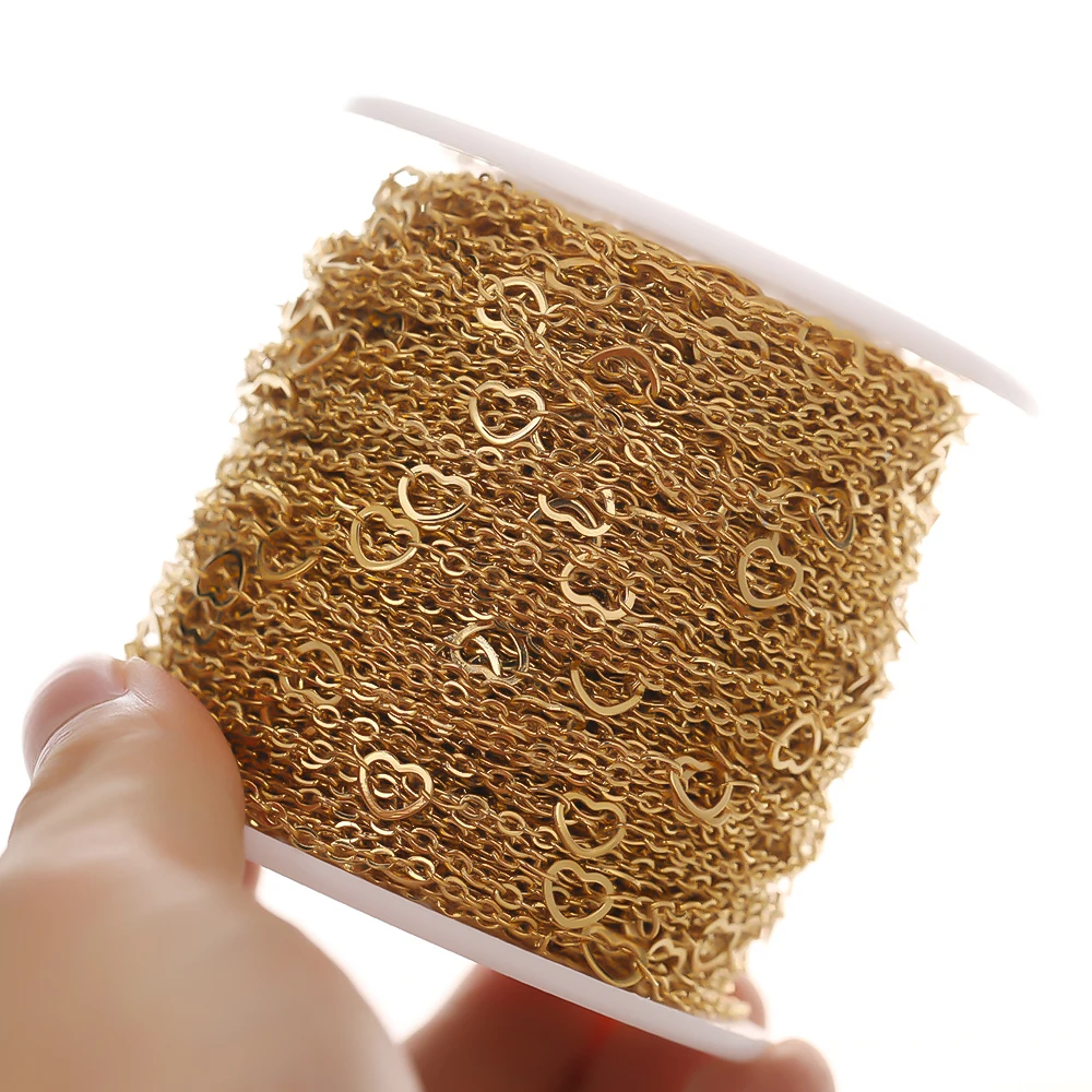 2 Meter Edelstahl-Herzgliederketten in Großpackung für DIY-Schmuckherstellung, Bastelarbeiten, Halsketten, handgefertigte Armbänder, Körperketten – Detail 4