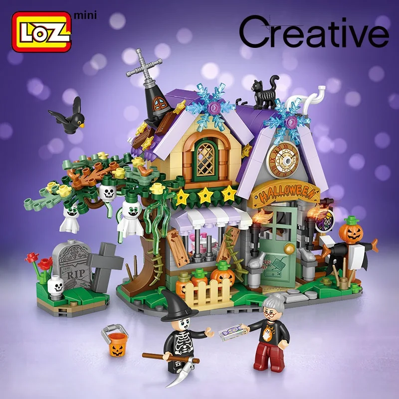 LOZ Halloween House Halloween Haunted House Building Blocks Small Particle Assembling Toy Assembly