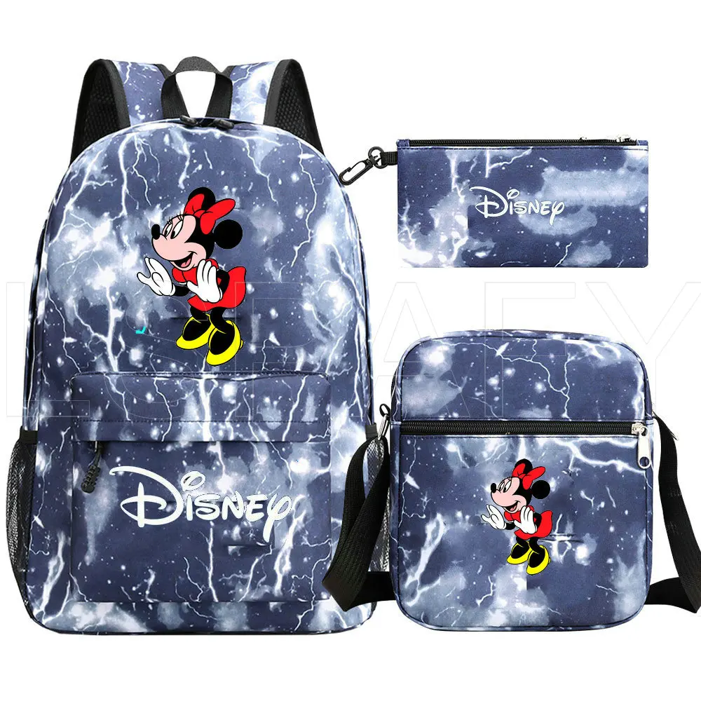 Girls Minnie Mouse Backpack 3 Pcs Set Students Anime School Bags Kids Cartoon Knapsack Teens Laptop Rucksack Bagpack Mochila