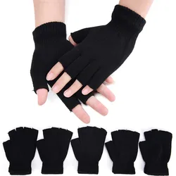 1 paire hiver chaud gants d'entraînement noir demi doigt sans doigts gants pour femmes et hommes laine tricot poignet coton gants