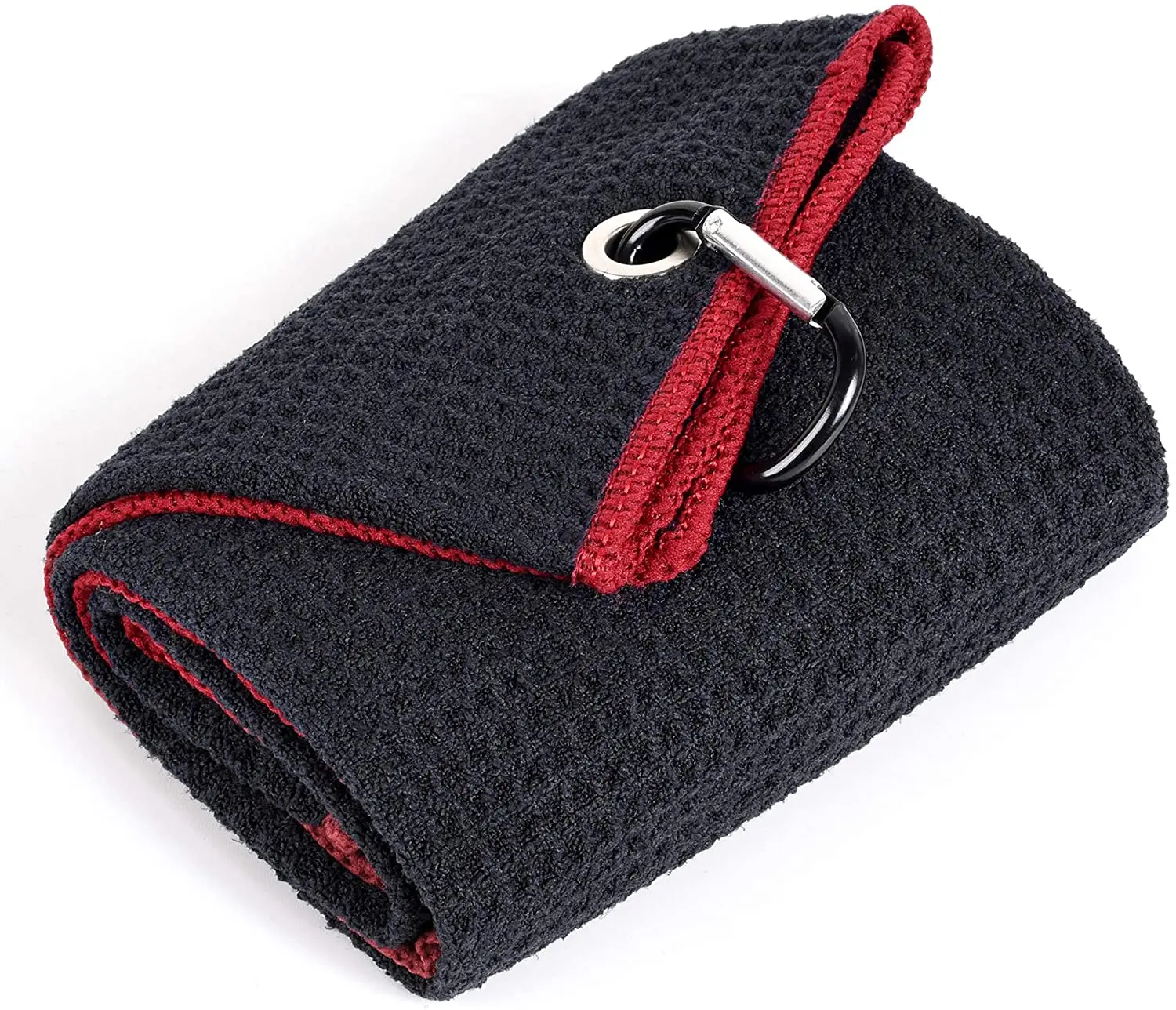 Tri-fold Golf Towel | Premium Microfiber Fabric | Waffle Pattern | Heavy Duty Carabiner Clip