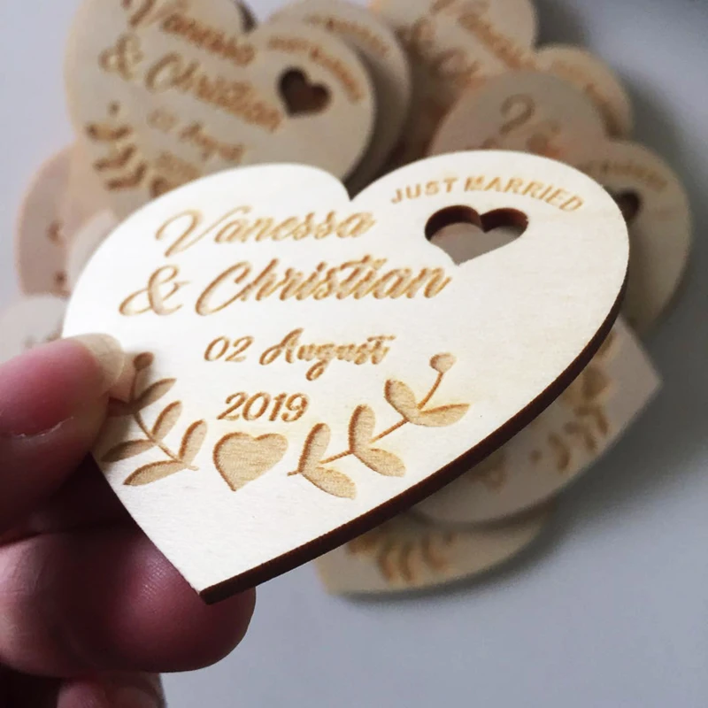 Personalized Wedding Laser Heart Save the Date Magnets,Custom wood rustic save the date,party favors gifts