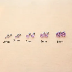 The Screw-back Stud Earrings Pink Zircon The Needl is 1.2*6mm 316L Stainless Steel No Allergy Never Fade