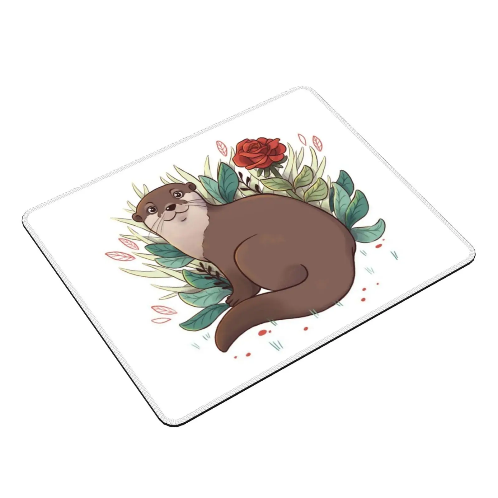 Otter Mouse Pad DIY Print Cushion Otter River Otter Cute Animals Rose Roses Red Rose Animal Giant Otter Brown