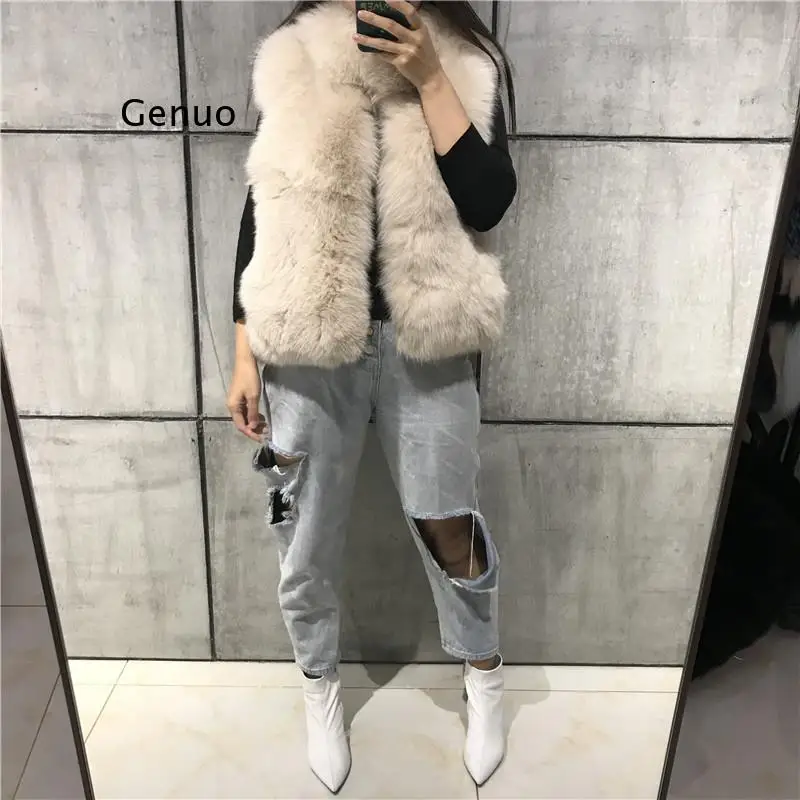 Senhoras de luxo colete de pele das mulheres fofo faux fox pele colete jaqueta engrossar falso pele gilet feminino exterior wear abrigo mujer