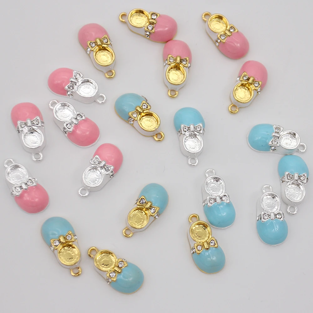 50pcs /Lot DIY Craft Charm For Pin Mini Small Pink Blue Enamel Muslim Islamic Baby Shoes Charms for Baby Pins