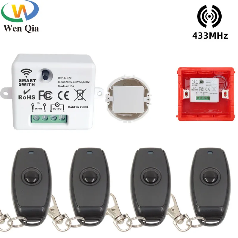 433MHz Smart Wireless Remote Control Switch Relay Module Ac 220V 10A Light Controller on/off Keyfob for Home Improvement LEDLamp